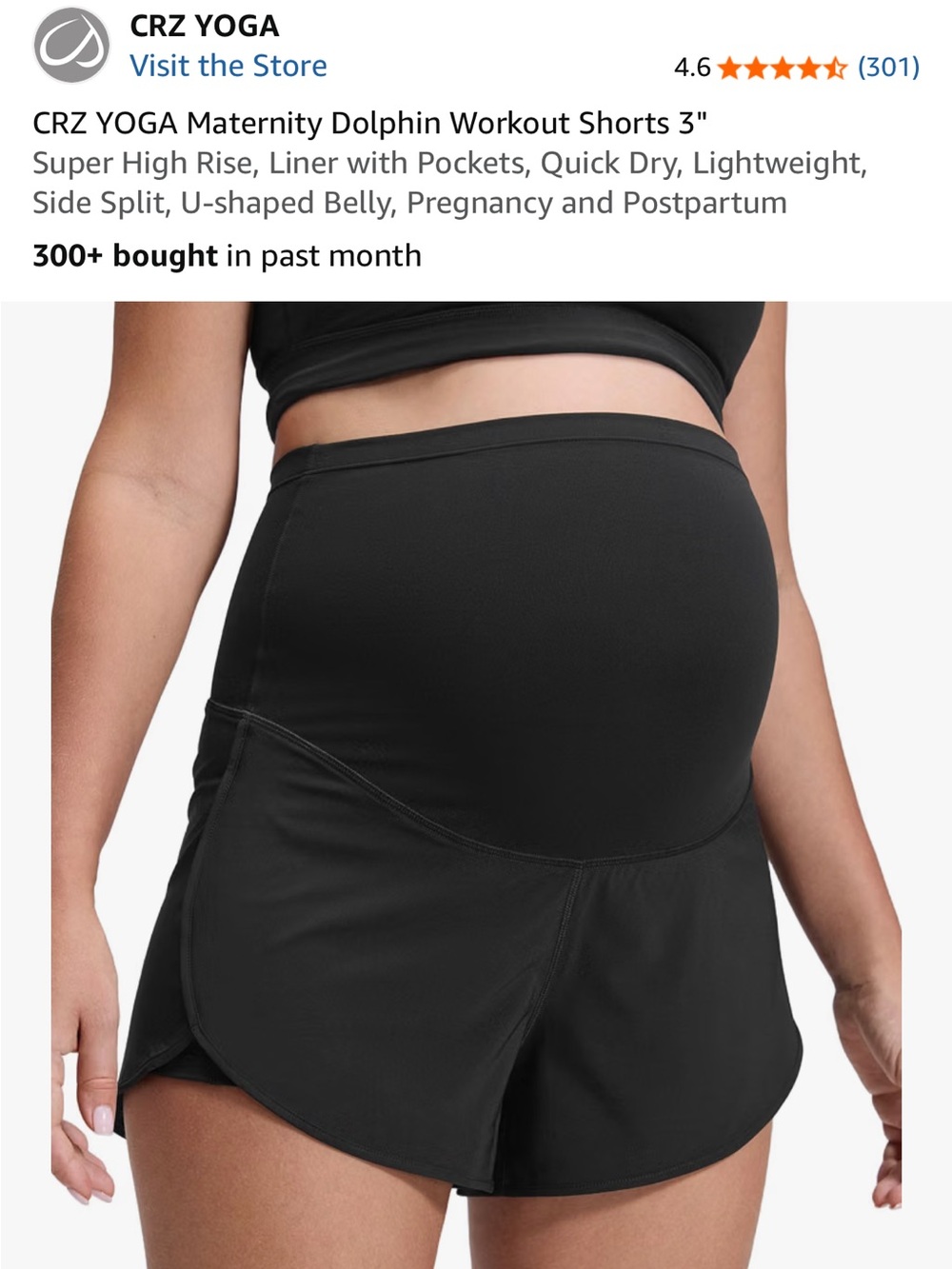 CRZ YOGA Black Maternity Dolphin Athletic Shorts